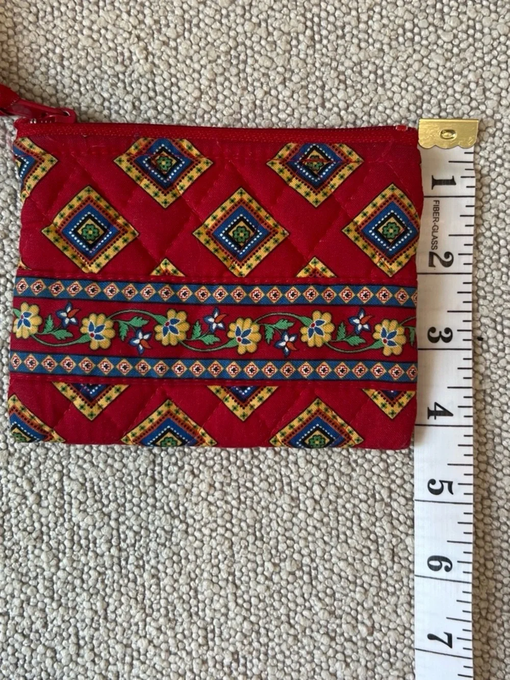Vera Bradley Rare Retired Red Quilted Cosmetic Pouch with Diamond Print